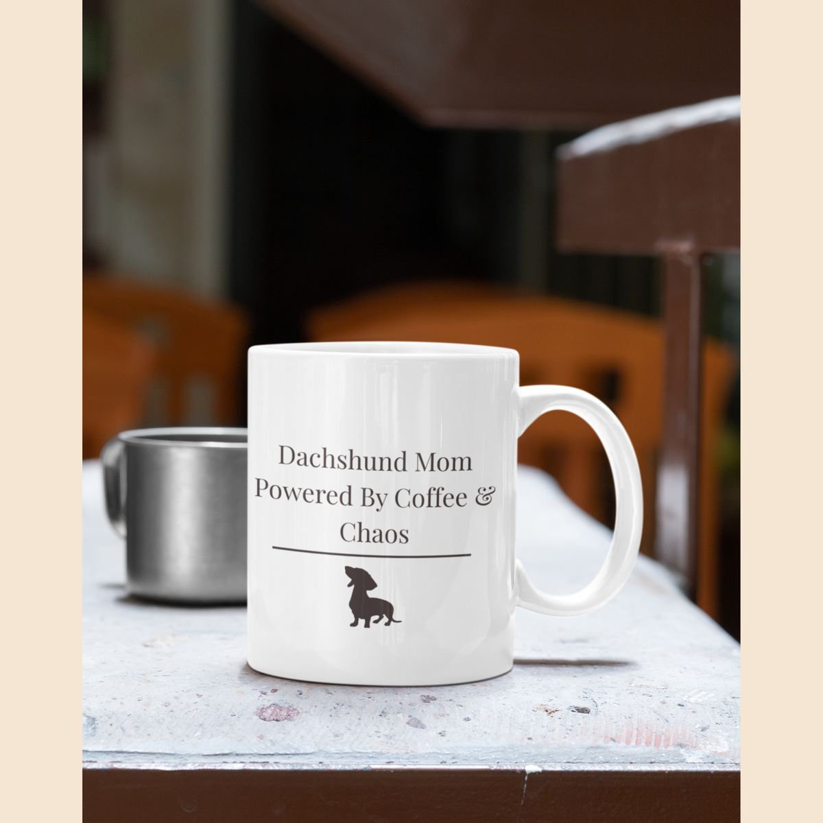 Dachshund Mom Mug | Powered By Coffee And  Chaos | Funny Dachshund Gift | Wiener Dog  Mom Coffee Mug | Gift For Dachshund Lover