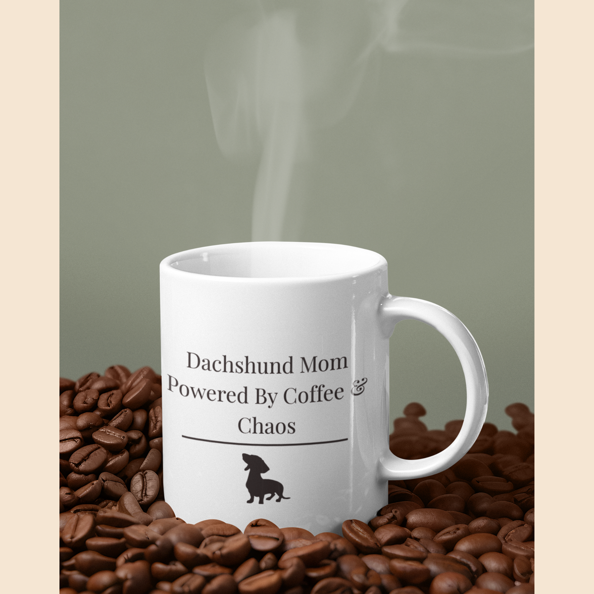 Dachshund Mom Mug | Powered By Coffee And  Chaos | Funny Dachshund Gift | Wiener Dog  Mom Coffee Mug | Gift For Dachshund Lover