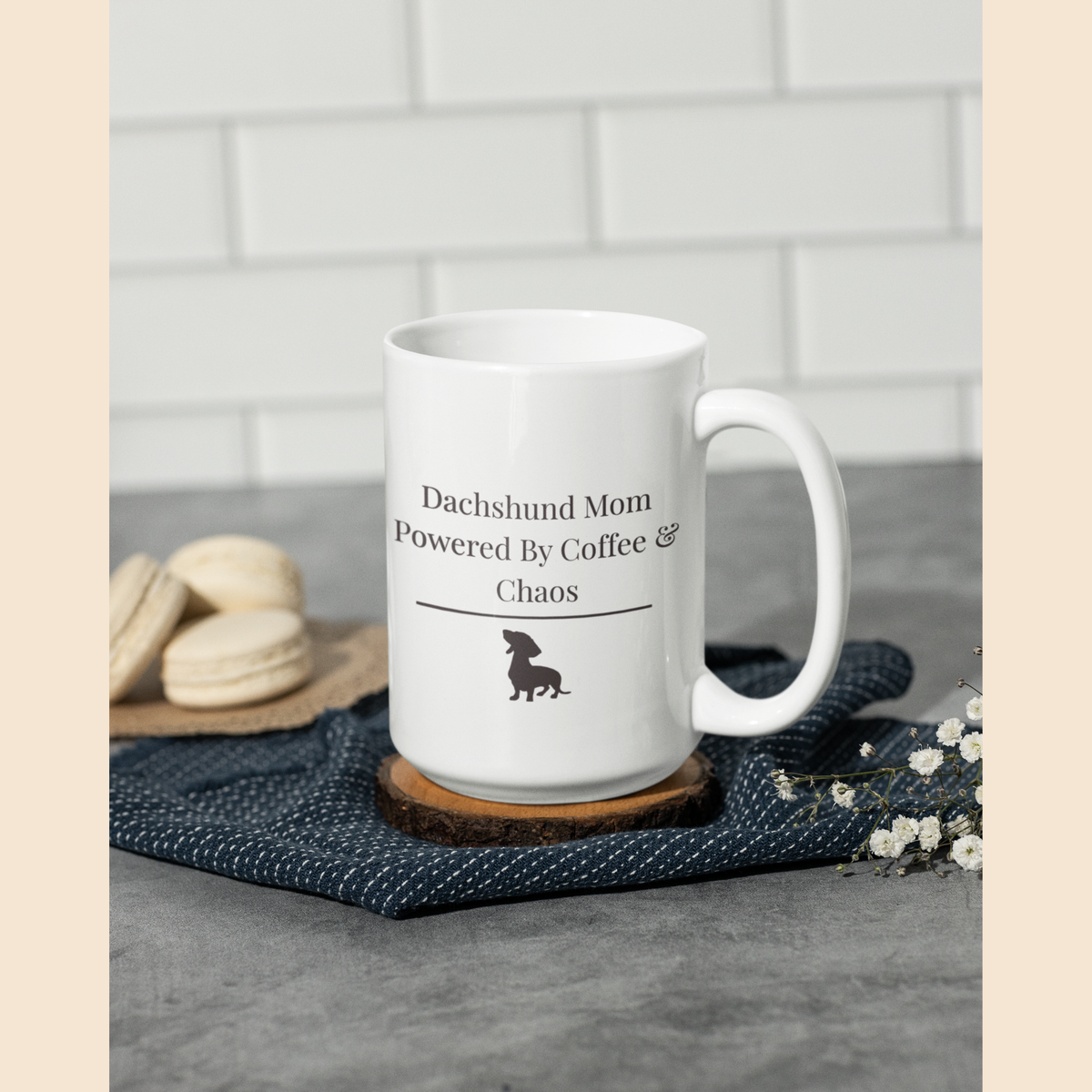 Dachshund Mom Mug | Powered By Coffee And  Chaos | Funny Dachshund Gift | Wiener Dog  Mom Coffee Mug | Gift For Dachshund Lover