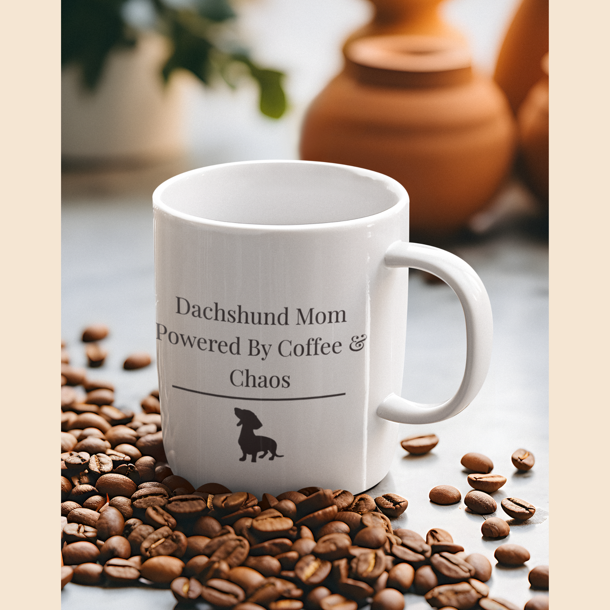 Dachshund Mom Mug | Powered By Coffee And  Chaos | Funny Dachshund Gift | Wiener Dog  Mom Coffee Mug | Gift For Dachshund Lover